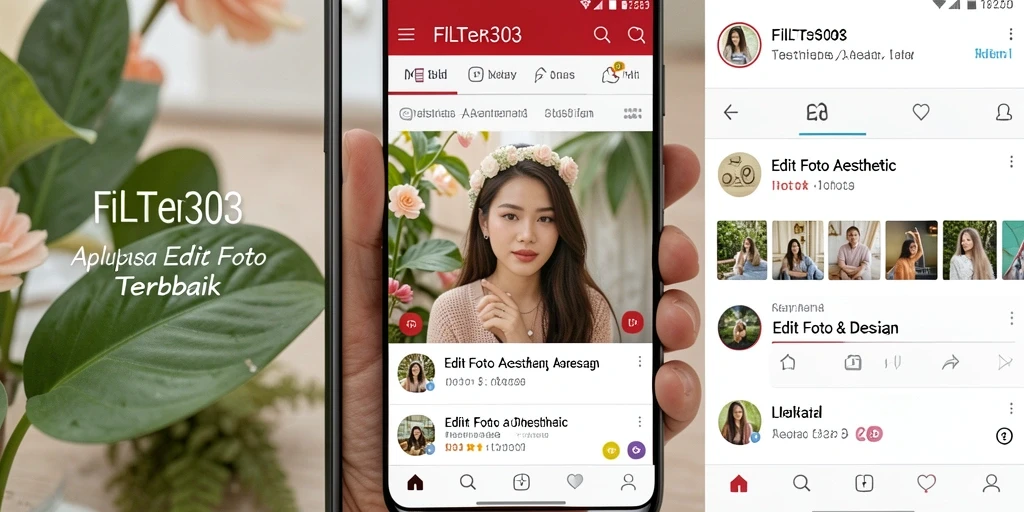 Antarmuka pengguna FILTER303 dengan fitur editing foto aesthetic.