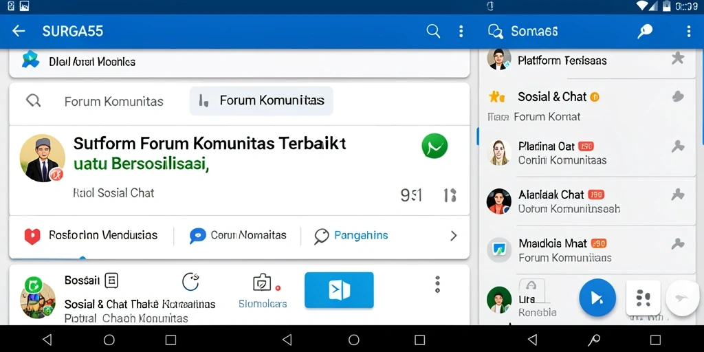 Antarmuka aplikasi SURGA55 untuk komunitas sosial.