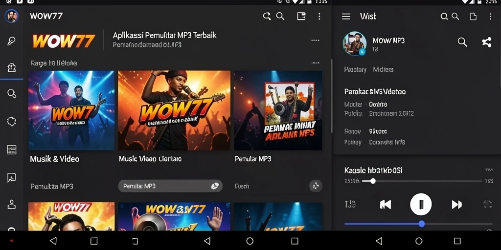 Tampilan antarmuka WOW77 dengan fungsi Pemutar MP3 yang menarik.